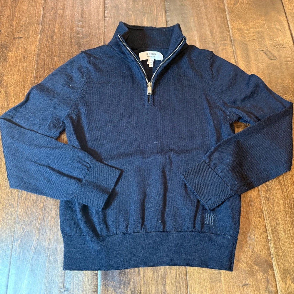 Reiss Merino Wool Half-Zip Funnel Neck Jumper Navy Blue Kids size 6-7